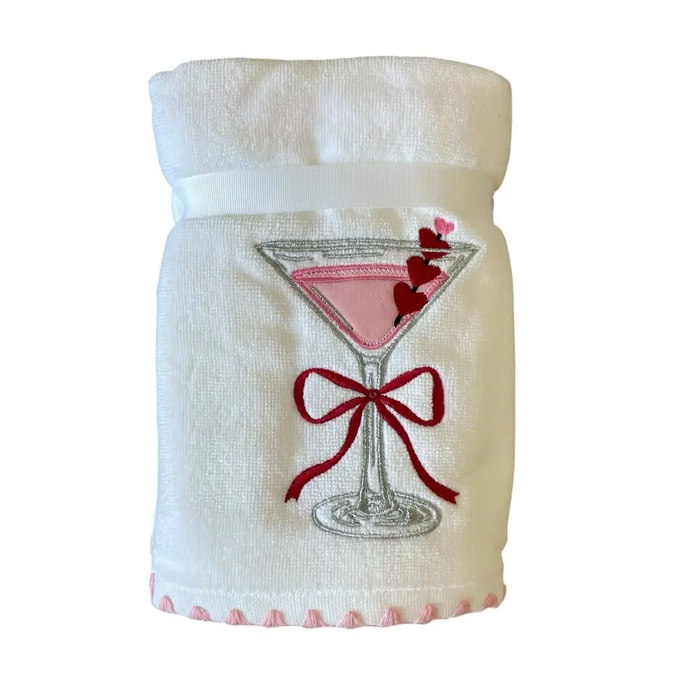 Kassadecor Pink Martini Valentine Hand Towels 18x28 Cotton Set of 2 Red Bow NEW